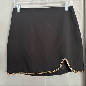 Black Mini Skirt with Gold Chain Trim- Medium